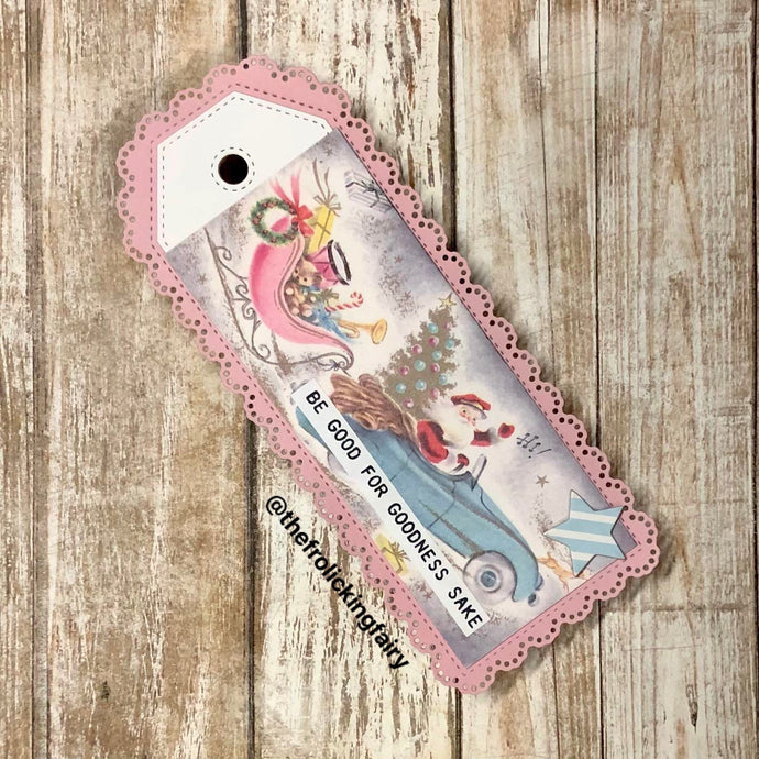Santa Sleigh Tag in Pink with Gecko Galz