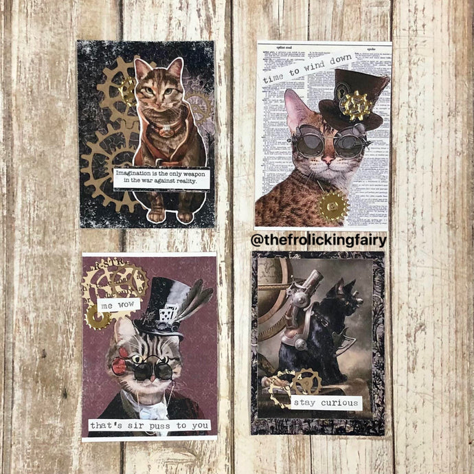 Steampunk Kitty ATCs