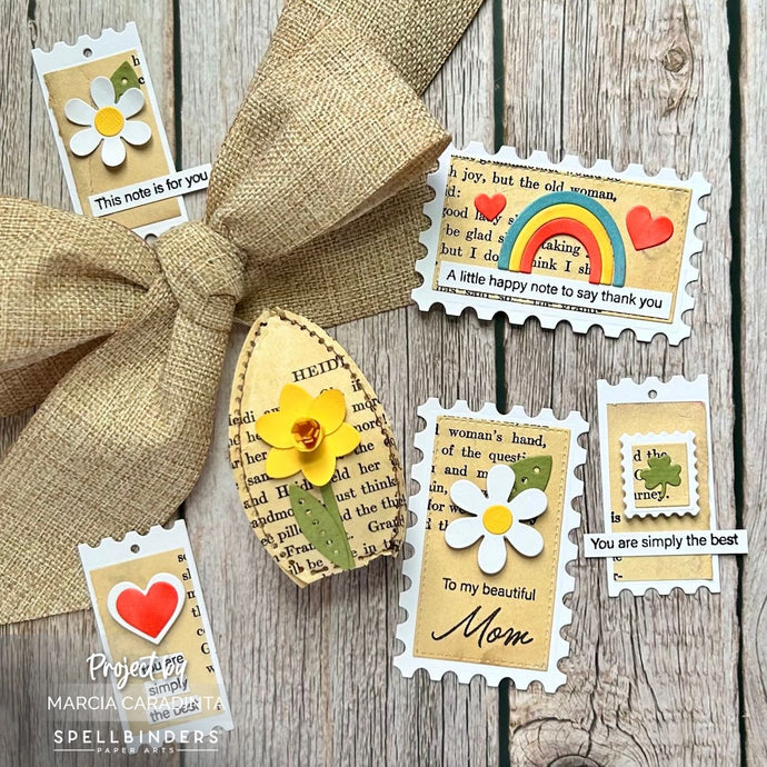 Vintage Book Page 3D Egg and Spring Tags with Spellbinders