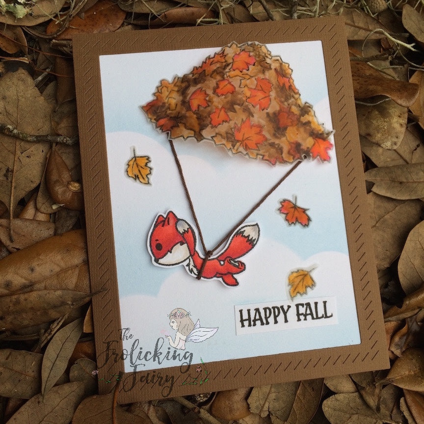 #thefrolickingfairy #strawberryjudestamps #fallingwithfoxandraccoon #fallingintofall #skydiving #parachute #leaves #autumn #distressink #copiccoloring