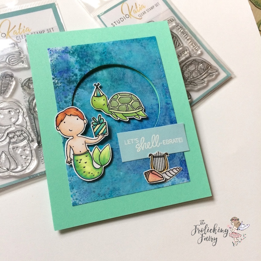 #thefrolickingfairy #studiokatia #mermaidforeachother #shellebration #merman #turtle #ocean #birthday #birthdaycard